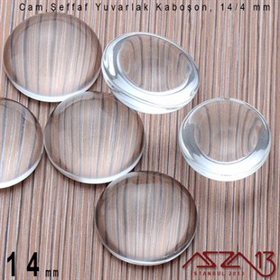 Şeffaf 14 mm, Yuvarlak Cam Kaboşon / Paket İçeriği 3 Adet