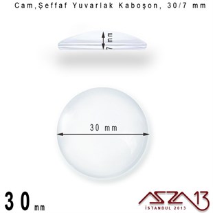 Şeffaf 30 mm, Yuvarlak Cam Kaboşon / Paket İçeriği 1 Adet