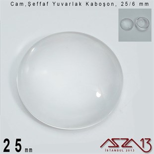 Şeffaf 25 mm, Yuvarlak Cam Kaboşon / Paket İçeriği 1 Adet