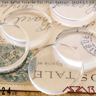 Şeffaf 24 mm, Yuvarlak Cam Düz Kaboşon / Paket İçeriği 1 Adet