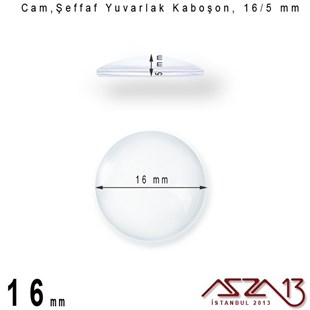 Şeffaf 16 mm, Yuvarlak Cam Kaboşon / Paket İçeriği 2 Adet