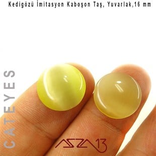 Sarı Renk Kedigözü 16/5 mm Yuvarlak İmitasyon Cam Kaboşon / Paket İçeriği 2 Adet