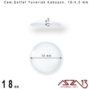 Şeffaf 18 mm, Yuvarlak Cam Kaboşon / Paket İçeriği 1 Adet