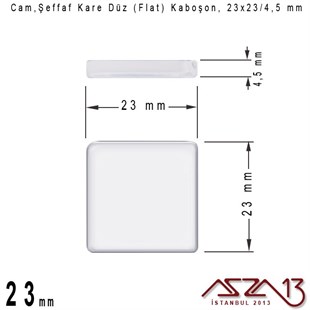 Şeffaf 23 mm, Kare Cam Düz Kaboşon / Paket İçeriği 1 Adet