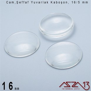 Şeffaf 16 mm, Yuvarlak Cam Kaboşon / Paket İçeriği 2 Adet
