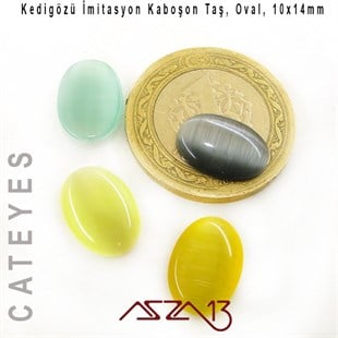 Sarı-Yeşil Renk Kedigözü 10x14/3 mm Oval İmitasyon Cam Kaboşon / Paket İçeriği 4 Adet