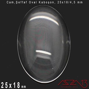 Şeffaf 25x18 mm, Oval Cam Kaboşon / Paket İçeriği 1 Adet