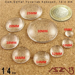 Şeffaf 14 mm, Yuvarlak Cam Kaboşon / Paket İçeriği 3 Adet