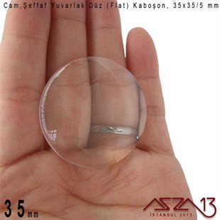 Şeffaf 35 mm, Yuvarlak Cam Düz Kaboşon / Paket İçeriği 1 Adet
