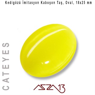 Sarı Renk Kedigözü 18x25/3,5 mm Oval İmitasyon Cam Kaboşon / Paket İçeriği 1 Adet