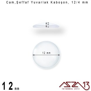 Şeffaf 12 mm, Yuvarlak Cam Kaboşon / Paket İçeriği 4 Adet