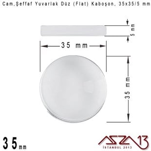 Şeffaf 35 mm, Yuvarlak Cam Düz Kaboşon / Paket İçeriği 1 Adet