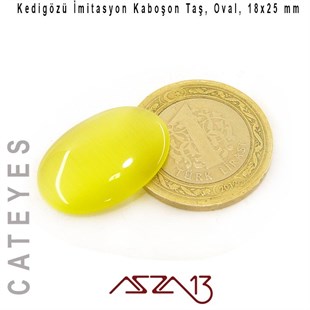 Sarı Renk Kedigözü 18x25/3,5 mm Oval İmitasyon Cam Kaboşon / Paket İçeriği 1 Adet