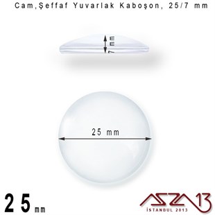 Şeffaf 25 mm, Yuvarlak Cam Kaboşon / Paket İçeriği 1 Adet