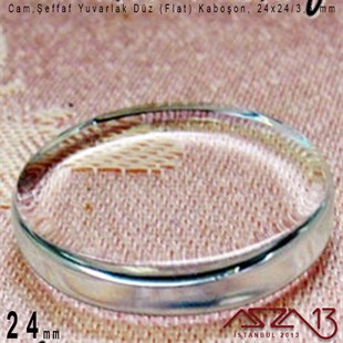 Şeffaf 24 mm, Yuvarlak Cam Düz Kaboşon / Paket İçeriği 1 Adet