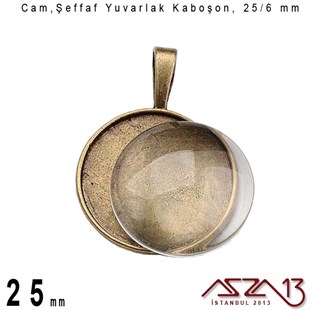 Şeffaf 25 mm, Yuvarlak Cam Kaboşon / Paket İçeriği 1 Adet