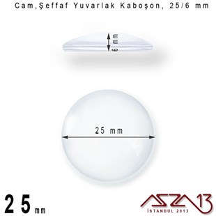 Şeffaf 25 mm, Yuvarlak Cam Kaboşon / Paket İçeriği 1 Adet