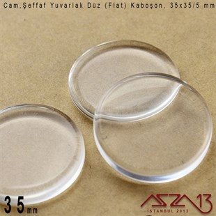 Şeffaf 35 mm, Yuvarlak Cam Düz Kaboşon / Paket İçeriği 1 Adet