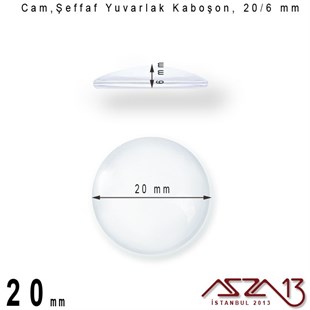 Şeffaf 20 mm, Yuvarlak Cam Kaboşon / Paket İçeriği 1 Adet