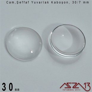 Şeffaf 30 mm, Yuvarlak Cam Kaboşon / Paket İçeriği 1 Adet