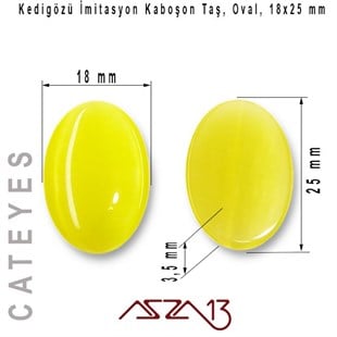 Sarı Renk Kedigözü 18x25/3,5 mm Oval İmitasyon Cam Kaboşon / Paket İçeriği 1 Adet
