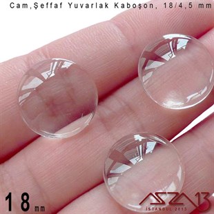 Şeffaf 18 mm, Yuvarlak Cam Kaboşon / Paket İçeriği 1 Adet