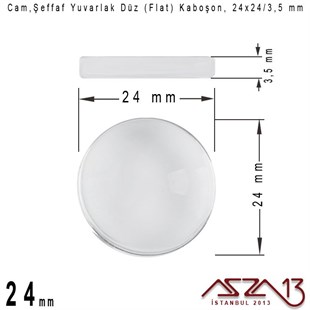 Şeffaf 24 mm, Yuvarlak Cam Düz Kaboşon / Paket İçeriği 1 Adet