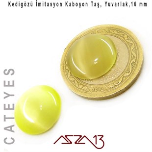 Sarı Renk Kedigözü 16/5 mm Yuvarlak İmitasyon Cam Kaboşon / Paket İçeriği 2 Adet