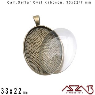 Şeffaf 33x22 mm, Oval Cam Kaboşon / Paket İçeriği 1 Adet