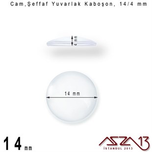 Şeffaf 14 mm, Yuvarlak Cam Kaboşon / Paket İçeriği 3 Adet