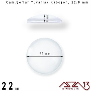 Şeffaf 22 mm, Yuvarlak Cam Kaboşon / Paket İçeriği 1 Adet