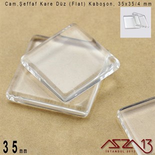 Şeffaf 35 mm, Kare Cam Düz Kaboşon / Paket İçeriği 1 Adet
