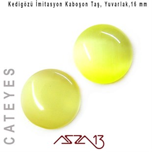 Sarı Renk Kedigözü 16/5 mm Yuvarlak İmitasyon Cam Kaboşon / Paket İçeriği 2 Adet