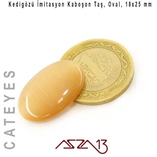 Sütlü Kahve Renk Kedigözü 18x25/3,5 mm Oval İmitasyon Cam Kaboşon / Paket İçeriği 1 Adet