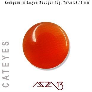 Turuncu Renk Kedigözü 18/4 mm Yuvarlak İmitasyon Cam Kaboşon / Paket İçeriği 1 Adet