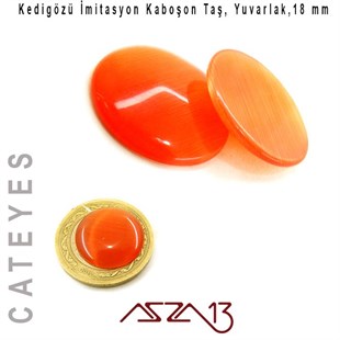 Turuncu Renk Kedigözü 18/4 mm Yuvarlak İmitasyon Cam Kaboşon / Paket İçeriği 1 Adet
