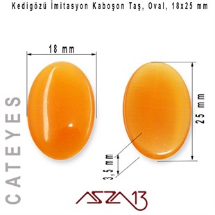 Turuncu Renk Kedigözü 18x25/3,5 mm Oval İmitasyon Cam Kaboşon / Paket İçeriği 1 Adet