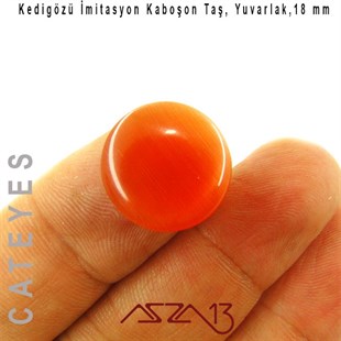 Turuncu Renk Kedigözü 18/4 mm Yuvarlak İmitasyon Cam Kaboşon / Paket İçeriği 1 Adet
