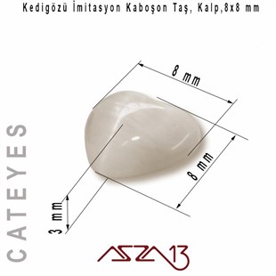Turuncu-Beyaz Renk Kedigözü 8x8/3 mm Kalp İmitasyon Cam Kaboşon / Paket İçeriği 6 Adet