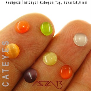 Turuncu-Yeşil Renk Kedigözü 6/2,5 mm Yuvarlak İmitasyon Cam Kaboşon / Paket İçeriği 12 Adet