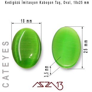 Yeşil Renk Kedigözü 18x25/3,5 mm Oval İmitasyon Cam Kaboşon / Paket İçeriği 1 Adet