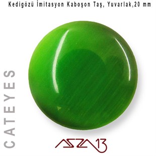 Yeşil Renk Kedigözü 20/4,5 mm Yuvarlak İmitasyon Cam Kaboşon / Paket İçeriği 1 Adet