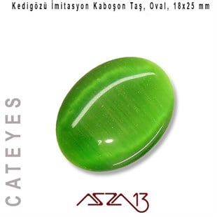 Yeşil Renk Kedigözü 18x25/3,5 mm Oval İmitasyon Cam Kaboşon / Paket İçeriği 1 Adet