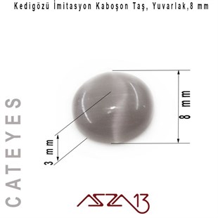 Yeşil-Beyaz Renk Kedigözü 8/3 mm Yuvarlak İmitasyon Cam Kaboşon / Paket İçeriği 6 Adet