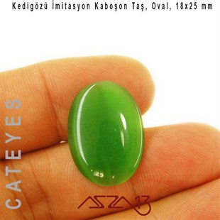 Yeşil Renk Kedigözü 18x25/3,5 mm Oval İmitasyon Cam Kaboşon / Paket İçeriği 1 Adet