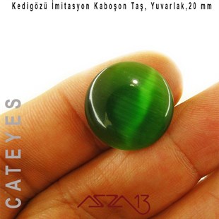 Yeşil Renk Kedigözü 20/4,5 mm Yuvarlak İmitasyon Cam Kaboşon / Paket İçeriği 1 Adet