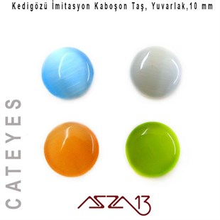 Yeşil-Mavi Renk Kedigözü 10/3 mm Yuvarlak İmitasyon Cam Kaboşon / Paket İçeriği 4 Adet