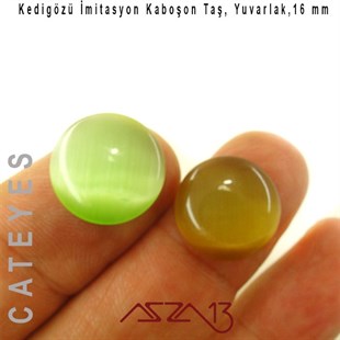 Yeşil Renk Kedigözü 16/5 mm Yuvarlak İmitasyon Cam Kaboşon / Paket İçeriği 2 Adet