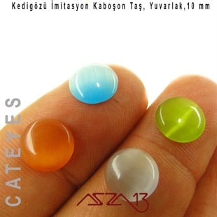 Yeşil-Mavi Renk Kedigözü 10/3 mm Yuvarlak İmitasyon Cam Kaboşon / Paket İçeriği 4 Adet