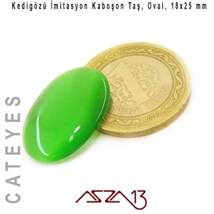 Yeşil Renk Kedigözü 18x25/3,5 mm Oval İmitasyon Cam Kaboşon / Paket İçeriği 1 Adet